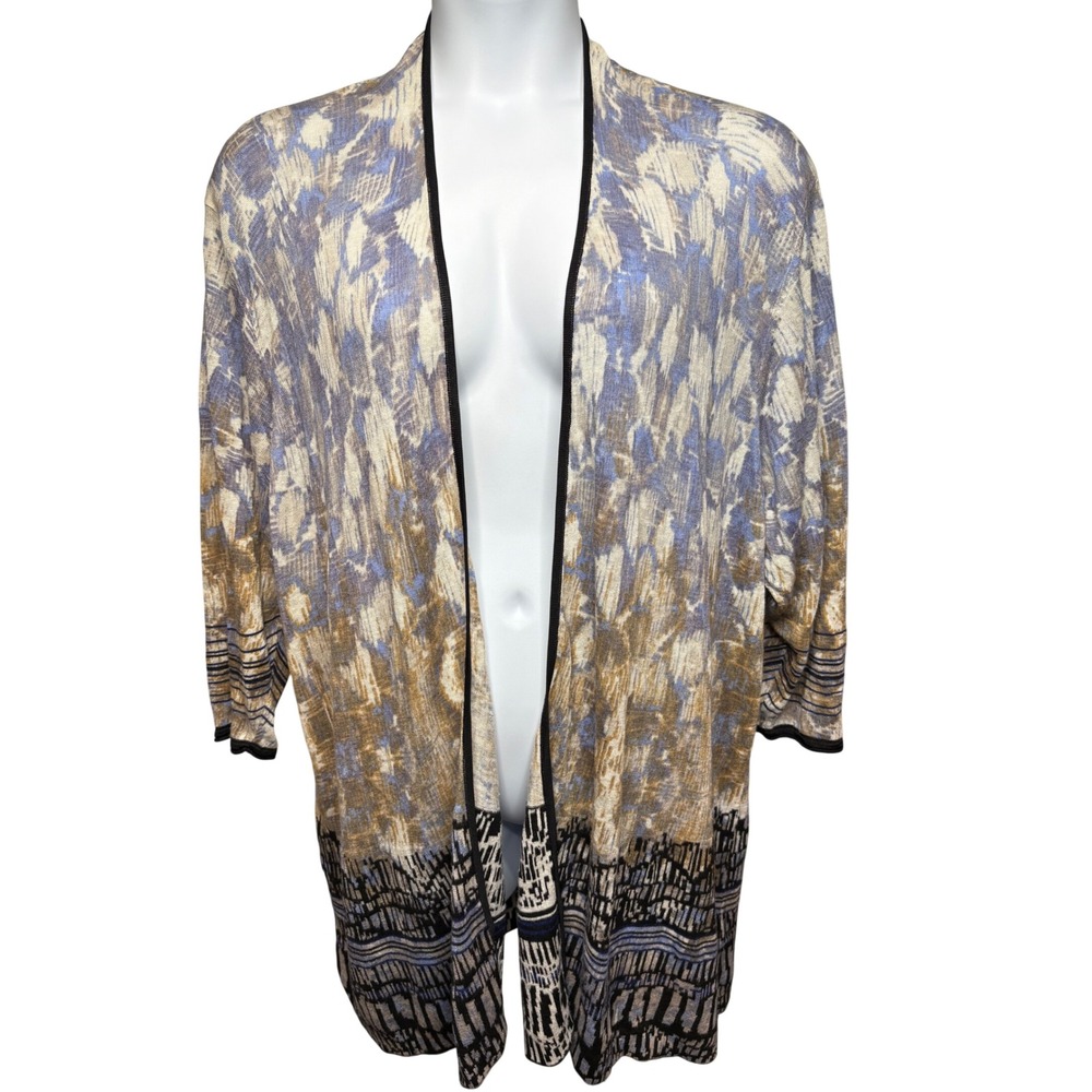 NIC+ZOE Womens Blue Abstract Knit Open Front Cardigan 3X Lagenlook Artsy Relaxed